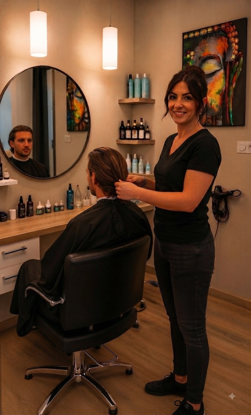 Photo d'un homme en salon de coiffure