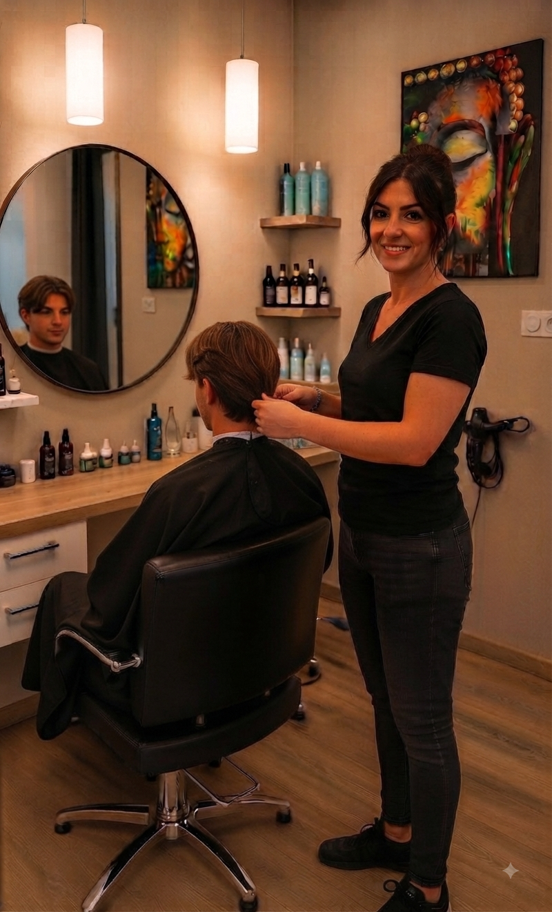 Photo d'un enfant en salon de coiffure